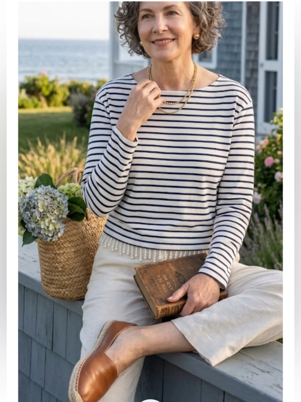 J. Crew Mariner Stripe Cropped Pearl Fringe Boatneck Top XS NWT - Picture 4 of 11